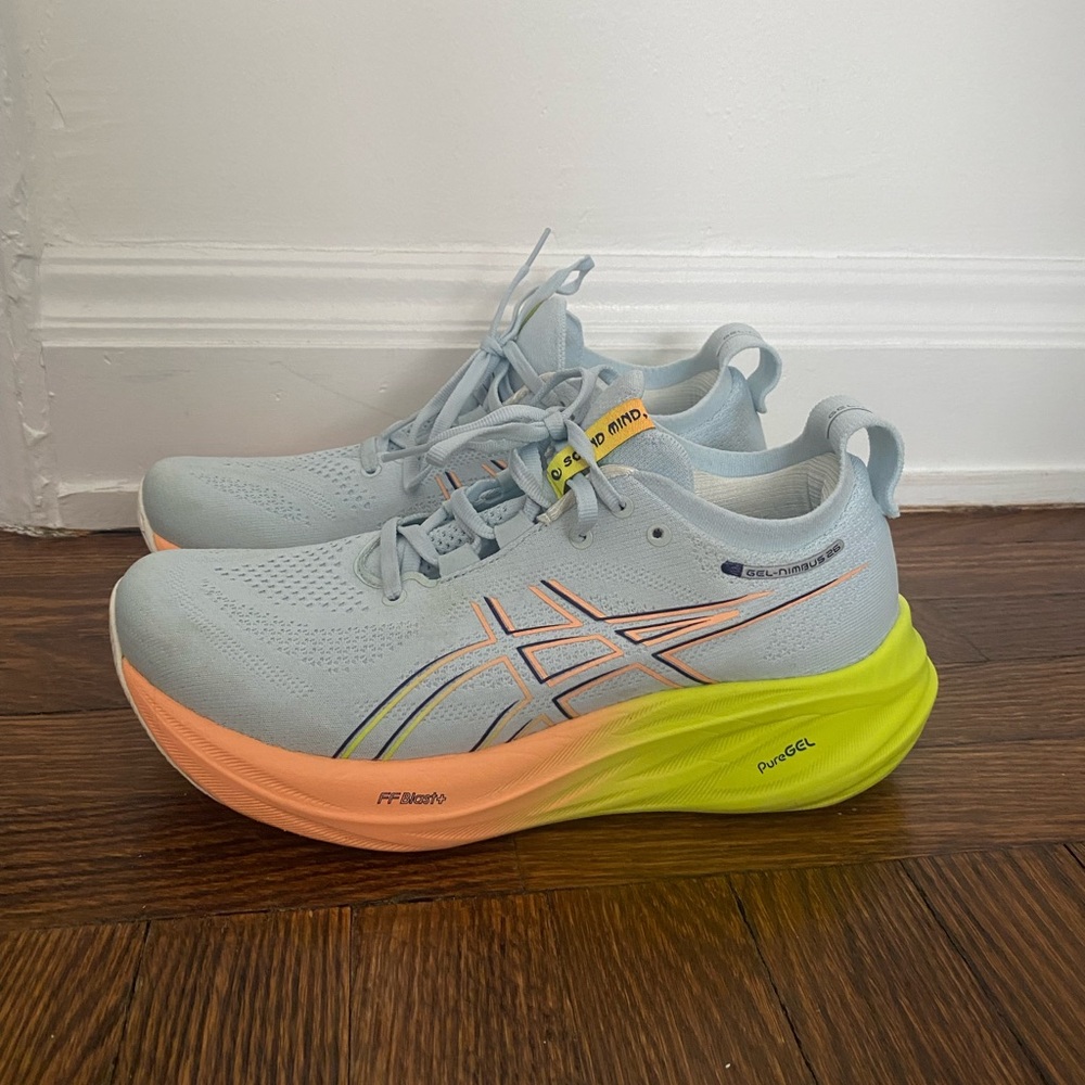 ASICS Gel-Nimbus 26 Paris Running Shoes, womens Cool Grey/Safety Yellow Size 8.5